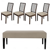 abordables Dining Chair Cover-Solid Color Elastic 75D Milk Silk Waterproof Bench Cover with Rope, Universal Set for Dustproof Stool and Ottoman Protection