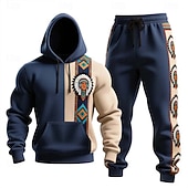 abordables Conjunto de Sudadera 3D para Hombre-Hombre Geométrico 2 piezas Conjuntos de sudaderas 3D Sudadera con capucha Manga Larga Pantalones largos Con Capucha Estilo Étnico Casual / Diario Ropa Deportiva Impresión 3D Étnico y Religioso