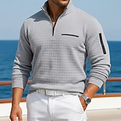 economico Polo Classico da Uomo-Per uomo Magliette Polo a Nido d'Ape Testurizzato Casuale Sport &amp; Outdoor Con cerniera Zip a un quarto Manica Lunga Moda Moderno Con zip Tasca Primavera Autunno Primavera &amp; Autunno Vestibilit