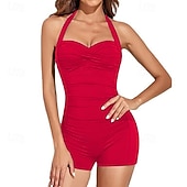 abordables Rash Guards de Una Pieza-Mujer Traje de baño Traje de baño de una pieza fruncido Trajes de baño Color sólido Cabestro Elástico Sin Mangas Bañadores Surf Playa Vocación Verano