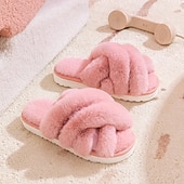 billige Hjem Tøfler-bomullstøfler for kvinner europeisk stil åpen tå plysj innendørs hjem myke pelskledde tøfler dopamindesign