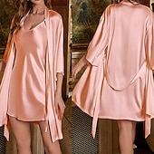 Χαμηλού Κόστους Γυναικεία Πιτζάμες Onesies-Γυναικεία Σαλόνια Νυχτικιά Μοντέρνα Καθημερινό Μαλακή Μονόχρωμες Κουρελού Φορέματα Σπίτι Διακοπές Μακρυμάνικο Λαιμόκοψη V Θαλασσί Μαύρο Ανθισμένο Ροζ Κρασί Καλοκαίρι Άνοιξη Κανονικό