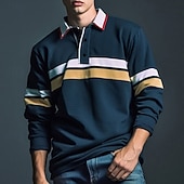 tanie Męska koszulka polo do rugby-Męskie Naszywka Polo do rugby Długi rękaw Koszulki polo Suwak Codzienny Na zewnątrz Streetwear Codzienne 3D Nadruk Jesień i zima Czerwony Granatowy Ciemnoniebieski