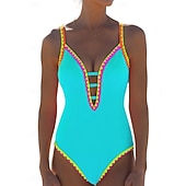 Недорогие Монокини-Женский купальник из 1 предмета стройнящий сексуальный с вырезом монокини высокая спортивная линия контроль живота высокая талия узкий без спинки для отпуска пляжная одежда цветной блок V-образный