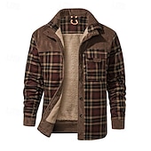 economico Giubbotti e cappotti da uomo-Per uomo Cappotto Invernale Giacca in Pile Giacca Casual Casuale Quotidiano Calore Termico Tasca Bottonato Autunno Inverno Plaid Streetwear Quotidiano Colletto Mao Regolare Rosso Verde scuro Marrone