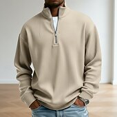 economico T-shirt in velluto a coste-Per uomo Camicia di Velluto a Coste Maglietta Manica Lunga Zip a un quarto Autunno Primavera &amp; Autunno Tinta unica Moda Moderno Casual Con zip Caldo Casuale All'aperto Casual Nero Blu scuro Grigio