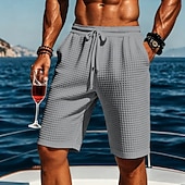 preiswerte Lässige Shorts-Herren Waffel-Shorts Shorts Bermudashorts Strandshorts Kordelzug Elastischer Bund Einfach Komfort Sport Kurz Täglich Outdoor Urlaub Urlaub Klassicher Stil Blau Schwarz Dehnbar
