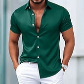  Men's Dress Shirt Satin Silk Shirt Solid Color Daily Outdoor Light Blue Black White Wine Short Sleeve Turndown Summer Spring Clothing Apparel Plain