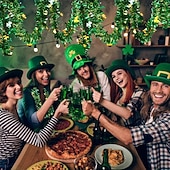  2 штуки, всего 10 метров, металлическая гирлянда ко Дню Святого Патрика - узор из клевера и трилистника, зеленая и золотая, металлизированная, подходит для ирландской вечеринки и украшения дома.