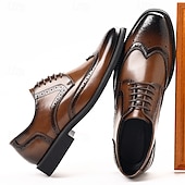 Χαμηλού Κόστους Μπρογκ παπούτσια-Ανδρικά καφέ παπούτσια brogue από συνθετικό δέρμα, κλασικό σχέδιο με φτερά, επίσημα και casual υποδήματα για γραφείο και ειδικές περιστάσεις