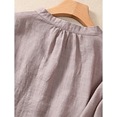 Χαμηλού Κόστους Βασικά Ψεύτικα Πουκάμισα-Γυναικεία Μπλούζα Λινό από ψεύτικο βαμβάκι Κεντητό Κουμπιά Φλοράλ Στυλάτο Καθημερινό 3/4 Μήκος Μανικιού Μανδαρίνο Κολλάρο Κανονικά μπλουζάκια Καθημερινά Ανθισμένο Ροζ Βυσσινί Πορτοκαλί Χακί