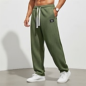 cheap Straight Leg-Men's Waffle Sweatpants Trousers Baggy Pants Straight Leg Sweatpants Drawstring Elastic Waist Solid Color Comfort Full Length Daily Outdoor Streetwear Vacation Fashion Black White Micro-elastic