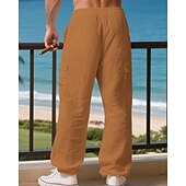 halpa Loma-Miesten Pellavahousut Housut Kesähousut Roikkuvat housut Rantahousut Kurenauha Joustava vyötärö Yhtenäinen väri Mukavuus Hengittävä Päivittäin ulko- Hiekkaranta Loma Muoti Musta Valkoinen