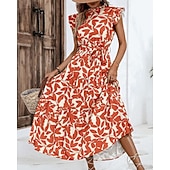 economico Abiti Floreali Stampati-Per donna Abito Midi Abito Floreale Abito Stampato Moda Moderno All'aperto Vacanza Uscire Vestibilità comoda Floreale Senza Maniche Collo alla coreana Arancione Marrone Verde Blu scuro Estate