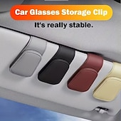 billiga Förvaring-2 st magnetiska solskyddsglasögonhållare i PU-läder med kortplats - enhandsmanövrering, lämplig för förarsidans interiörtillbehör, grå &amp;svart enkelt snäppfäste med ett klick