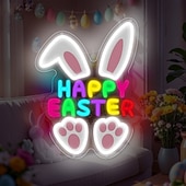 Недорогие Пасхальные огни-Неоновые вывески в виде пасхальных яиц и кроликов, светящиеся, с регулировкой яркости, питанием от USB, разноцветные неоновые светильники для дома, гостиной, спальни, вечеринки, украшения стен,