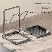 olcso Konyhai tárolás-konyhai edényfedő tárolóállvány, edényfedő vágódeszka tartó kivehető csepptálcával, helytakarékos konyhai edényfedő szervező állvány pultra