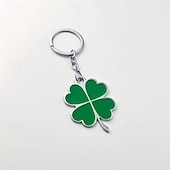  10PCS St. Patrick's Day Lucky Clover Keychains, Green Shamrock Stainless Steel Key Rings, Assorted Styles, Perfect Party Favors & Gifts