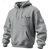 economico felpe con cappuccio da uomo di base-Per uomo Felpa con cappuccio Maglione Felpa con cappuccio e zip corta Felpa con cappuccio in pile Grigio chiaro Con Cappuccio Semplice Tasca Quotidiano Sport &amp; Outdoor Ferie Streetwear Abbigliamento