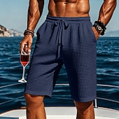 preiswerte Lässige Shorts-Herren Waffel-Shorts Shorts Bermudashorts Strandshorts Kordelzug Elastischer Bund Einfach Komfort Sport Kurz Täglich Outdoor Urlaub Urlaub Klassicher Stil Blau Schwarz Dehnbar