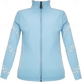 お買い得  フィギュアスケート用ジャケットとベスト-フィギュアスケート フリース ジャケット レディース ガールズ アイススケート ジャケット トップス ブラック ストレッチ トレーニング 競技 スケートウェア 保温 暖かい クリスタル/ラインストーン 長袖 アイススケート フィギュアスケート