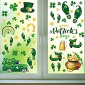  9 Sheets St. Patrick's Day Window Clings, Shamrock Leprechaun Shoe Footprints Gold Coin Static Cling Stickers, Irish Party Decor Glass Decals for Home Store