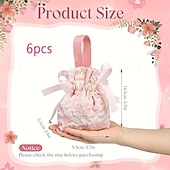 abordables Cadeaux-Lot de 6 élégants sacs cadeaux à cordon coulissant, à motif floral et poignées - rose pâle - parfaits pour les mariages, anniversaires, fêtes prénatales - fermeture sécurisée - idéaux pour les cadeaux