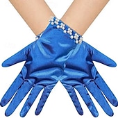 baratos Luvas-Terilene Até o Pulso Luva Elegante / à moda Com Perola Imitação / Cor Pura Luvas de Festa / Casamento