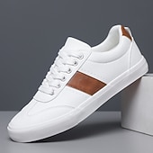 economico Sneakers Casual-scarpe da ginnastica da uomo in pelle bianca e marrone, scarpe casual con lacci per l'uso quotidiano