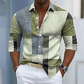 levne Geometriské vzory-Pánské Geometrický Barevné bloky Slátanina Košile Košile na knoflíky Dlouhý rukáv Móda pro volný čas Venkovní Na den Jaro Podzim Přehnutý 3D tisk košile s límečkem Vodní modrá Fialová Trávová zelen