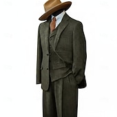 abordables Trajes formales-De los hombres Trajes de tweed Negocio Boda Azul Piscina Caqui Claro Otoño invierno Traje Solapa de Pico Negocios Retro Antiguo Espiga A Medida Juego de 3 piezas Recto 2 botones