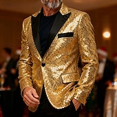 economico Blazer Classici da Uomo-Per uomo Blazer Cocktail party Ricevimento di matrimonio Moda Casual Primavera &amp; Autunno Poliestere Semplice Tasca Bottoni Confortevole Monopetto Giacca Rosso Oro Verde