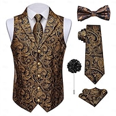 cheap Men's 1920s Costumes-Roaring 20s 1920s Retro Vintage Outfits Waistcoat Accessories Set Gentleman Gangster Paisley Jacquard Fancy Dress Men's Carnival Costume 7 PCS Christmas Halloween Carnival Masquerade Cocktail Party