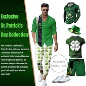 cheap St. Patrick's Day Shirt-St. Patrick's Day Men's Four Leaf Clover Shamrock Celtic Art Shirt Button Up Shirt Long Sleeve Vintage Retro Holiday Spring Fall Turndown 3D Print Linen Like Shirt Green 1# Dark Red Green Dark Blue