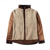 economico Giubbotti e cappotti da uomo-Per uomo Cappotto Invernale Giacca in Pile Giacca Casual Casuale Quotidiano Calore Termico Tasca Bottonato Autunno Inverno Plaid Streetwear Quotidiano Colletto Mao Regolare Rosso Verde scuro Marrone