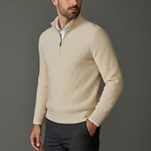 preiswerte Wollpullover für Herren-Hochwertiger Herrenpullover aus reiner Wolle und Kaschmir mit Viertelreißverschluss, klassischer Strickpullover, weich, warm und atmungsaktiv.
