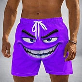 preiswerte Retro Vintage &amp; Ethik-Herren Optische Täuschung 3D Zeichentrick Lächelndes Gesicht Badehosen Badeshorts Boardshorts Mittlere Taille Lustig Hawaiianisch Strandurlaub Seitentaschen Netzfutter Elastischer Kordelzug in der