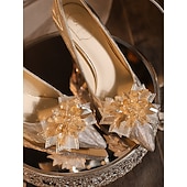 cheap Mother of Bride/Groom-Women's Elegant Block Heel Pumps with Floral Embellishment, Comfortable Formal Shoes for Mother of the Bride at Church Weddings