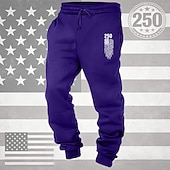 billiga Joggingbyxor-Herr Joggingbyxor Joggare Långbyxor Snörning Ficka Elastisk midja Landsflagga Komfort Andningsfunktion Dagligen Utomhus Amerikas 250-årsjubileum Semester Mode Vit Vin Microelastisk