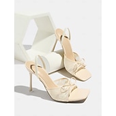 abordables Femmes-Sandales élégantes à talons, bout ouvert et dentelle, ornées d'un nœud, idéales pour les mariages champêtres et les occasions formelles, parfaites pour les invitées.