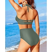 economico Surfing Tankinis &amp; Bikinis-Per donna Costume da bagno Bikini a vita alta con volant 2 pezzi Tropicale Senza schiena Protezione UV Alta elasticità Senza Maniche Costume da Bagno Surf Immersione Snorkeling Estate