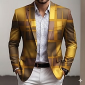baratos Blazers Impressos Masculinos-Homens Bloco de cor Geométrico Jaqueta Blazer Casaco Confortável Respirável Artistíco Casual Diário Traje de festa para noite Casual Bolsos Impressão 3D Botões Todas as Estações Entalhe Manga Longa