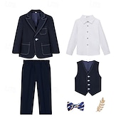 abordables Costumes et Tenues de Porteur d'Anneau-Costume de garçon d'honneur 6 pièces avec blazer &amp;gilet &amp; pantalon  &amp; chemise  &amp;Costume garçon avec cravate, tenue décontractée pour les fêtes en extérieur, style basique et tendance, couleur unie,