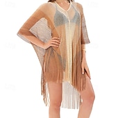 levne Kaftans-Dámské Plavky Přehozy Plavky Třásňový lem Vystřižený prázdniny Oblečení na pláž Tónované Do V Krátké rukávy Plavky