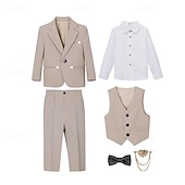 abordables Costumes et Tenues de Porteur d'Anneau-Costume de garçon d'honneur 6 pièces avec blazer &amp;gilet &amp; pantalon  &amp; chemise  &amp;Costume garçon avec cravate, élégant et décontracté, idéal pour les fêtes en extérieur. Couleur unie, noir, kaki, gris,