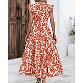 economico Abiti Floreali Stampati-Per donna Abito Midi Abito Floreale Abito Stampato Moda Moderno All'aperto Vacanza Uscire Vestibilità comoda Floreale Senza Maniche Collo alla coreana Arancione Marrone Verde Blu scuro Estate