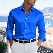 Χαμηλού Κόστους Ανδρικά σατέν πουκάμισα-Ανδρικά Πουκάμισο Σατέν πουκάμισο Επίσημο Πουκάμισο Casual πουκάμισο Πουκάμισο με κουμπιά Πουκάμισο χορού Σκέτο Πάρτι Γάμου Μπλε Απαλό Μαύρο Λευκό Μπλε Ρουά Μακρυμάνικο Πέτο Άνοιξη Όλες οι εποχές