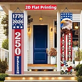 cheap America 250-US 250th Anniversary Patriotic Couplet Banner America 250 Years of Freedom Celebration Flag Door Decoration Red White and Blue Party Decor Semiquincentennial Celebration 4th of July Independence Day