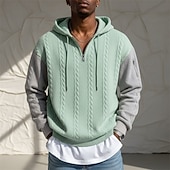 voordelige basic hoodies voor heren-Voor heren Jacquard Trui met capuchon Hoodie met kwartrits Lichtgroen Lichtgrijs Capuchon Effen Lapwerk Kleurenblok Met Textuur Casual Dagelijks Sport &amp; Outdoor Streetwear Stoer Sportkleding Herfst