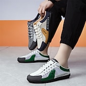 abordables Zapatos Casuales Slip-On-Zapatillas deportivas blancas y azul marino para hombre, zapatos cómodos con cordones para estilos de vida activos, ideales para correr, actividades al aire libre y ropa informal de día.